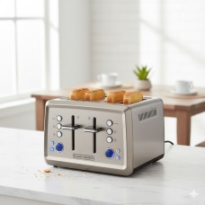 Мощен тостер Black+decker BXTO1960E - Неръждаема стомана с 4 слота, LCD дисплей и стойка за кифли