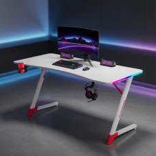 Бяло геймърско бюро с RGB LED осветление, 140 см – Карбоново покритие, поставка за чаша и слушалки Бяло геймърско бюро с RGB LED осветление, 140 см – Карбоново покритие, поставка за чаша и слушалки