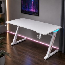 Геймърско бюро 140 см с RGB LED осветление, поставка за чаша и държач за слушалки – Бяло Геймърско бюро 140 см с RGB LED осветление, поставка за чаша и държач за слушалки – Бяло