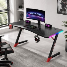 Геймърско бюро с RGB LED подсветка, карбонов плот 140 см, поставка за чаша и слушалки – Черно Геймърско бюро с RGB LED подсветка, карбонов плот 140 см, поставка за чаша и слушалки – Черно